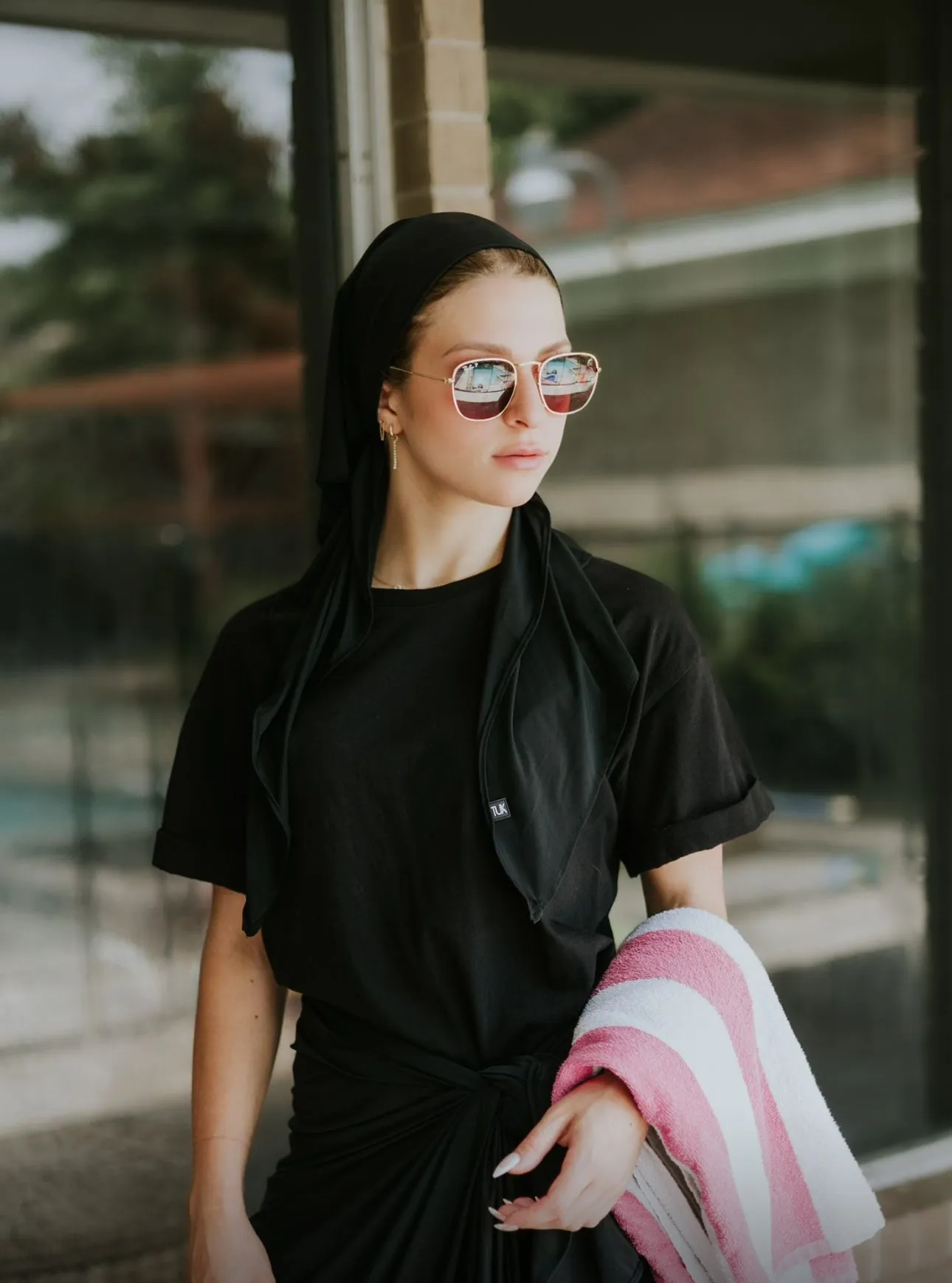 Black Bathing Suit Headscarf (with velvet   silicone Grip band)