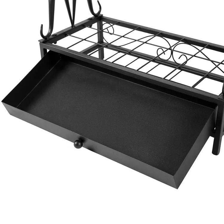 Black Metal Umbrella Rack with Drip Tray