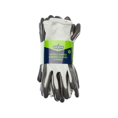 Garden Saxon Medium Nitrile Dipped Garden Gloves - 6 Pack