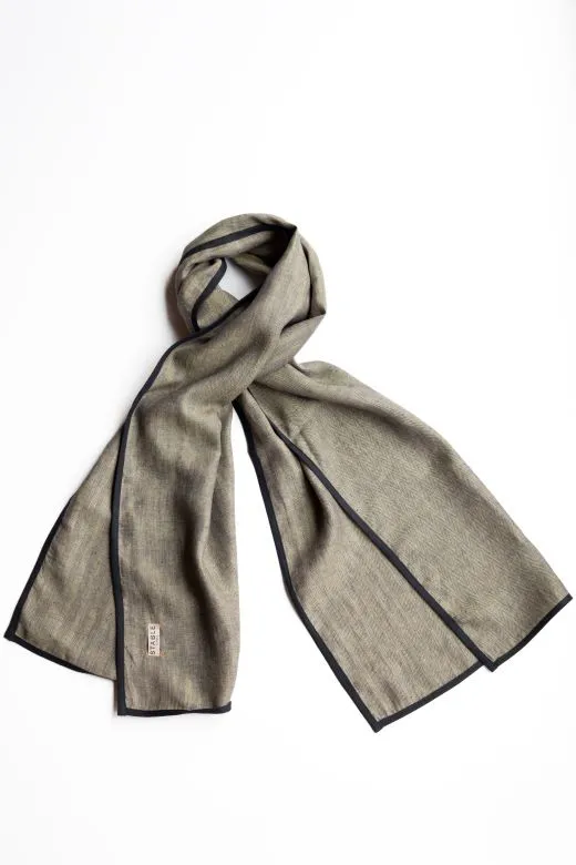 Ginger with Navy Trim High Five Linen Scarf