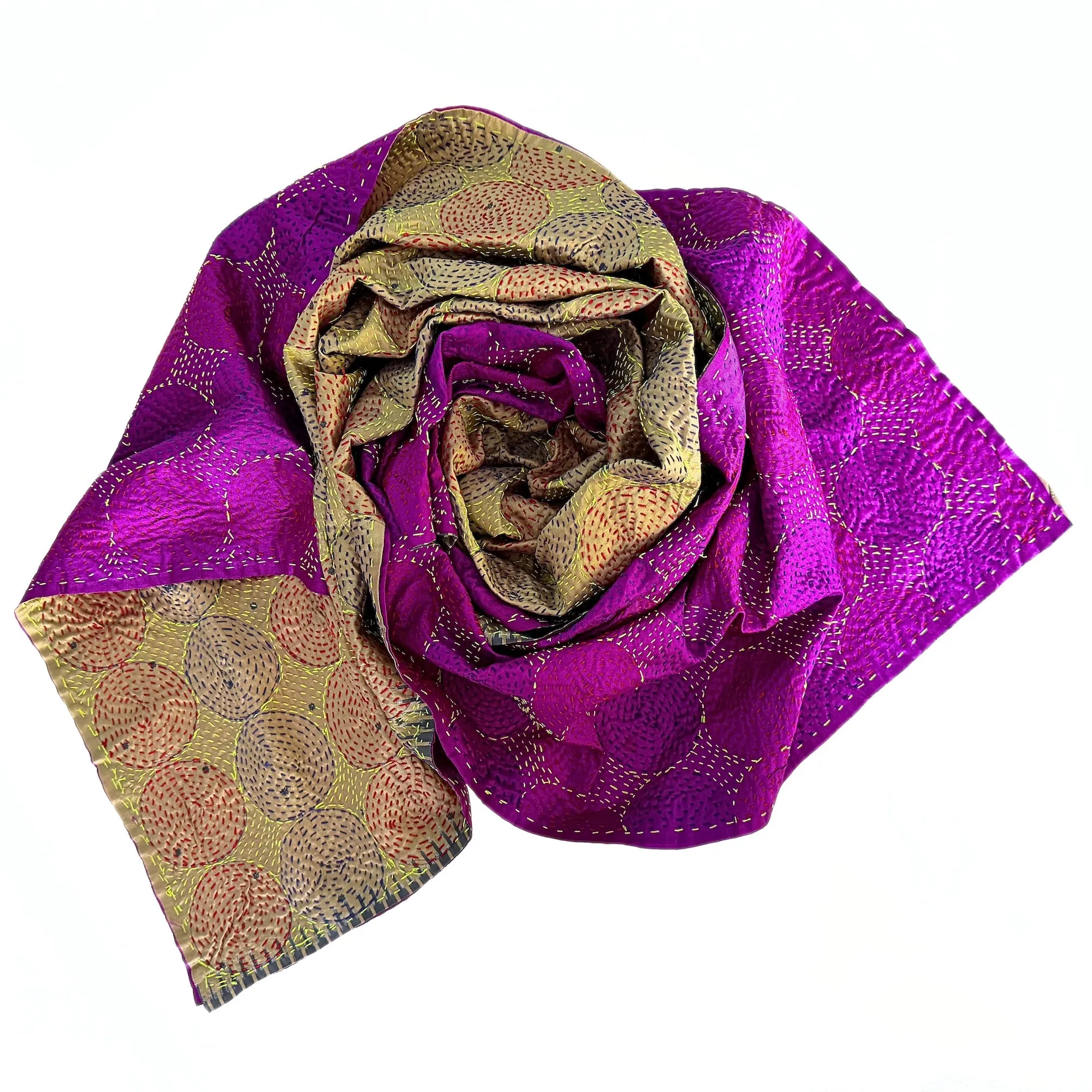 Gold and magenta silk kantha scarf