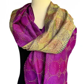 Gold and magenta silk kantha scarf