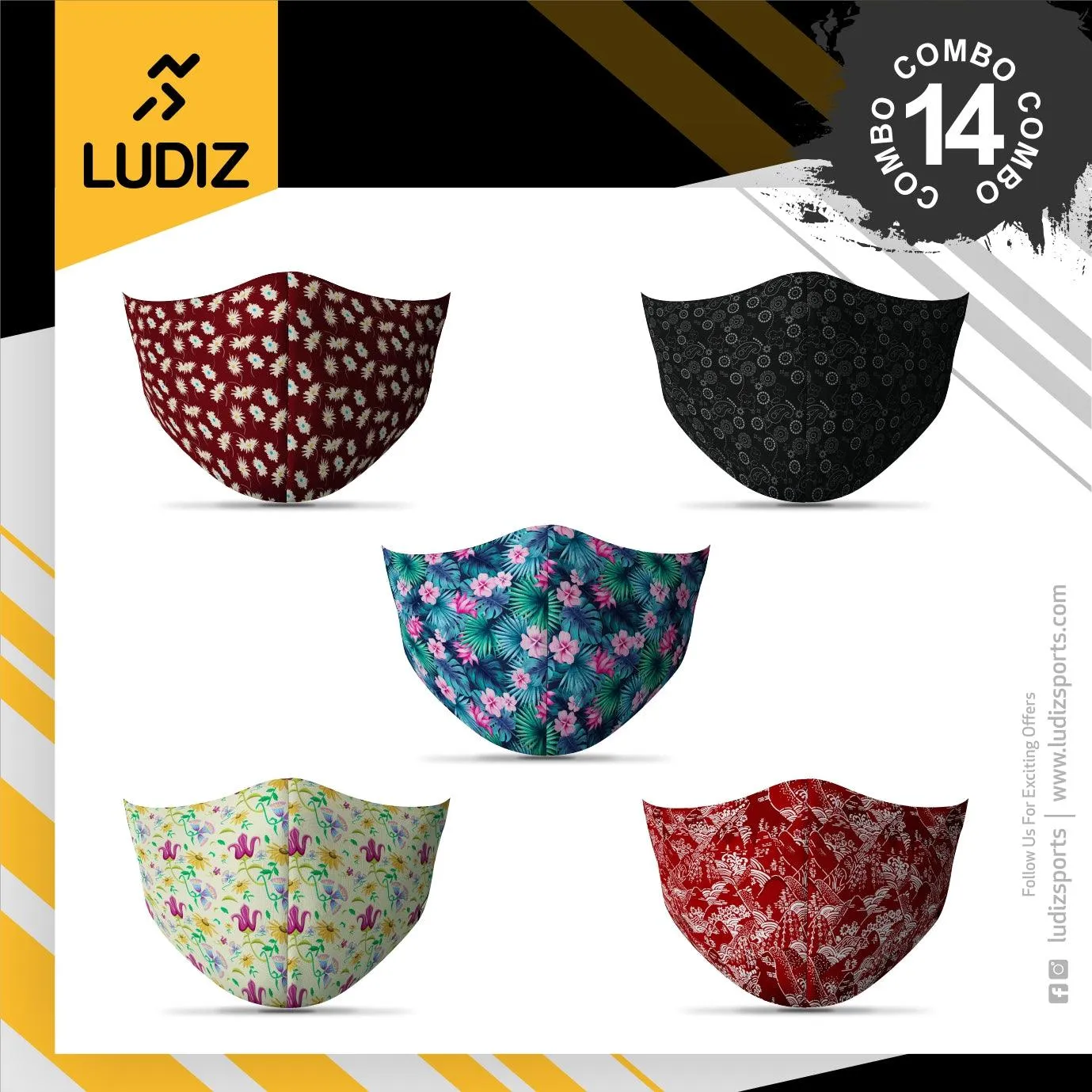 Ludiz Premium Designer Face Masks 5 in 1 Combo – Combo 14