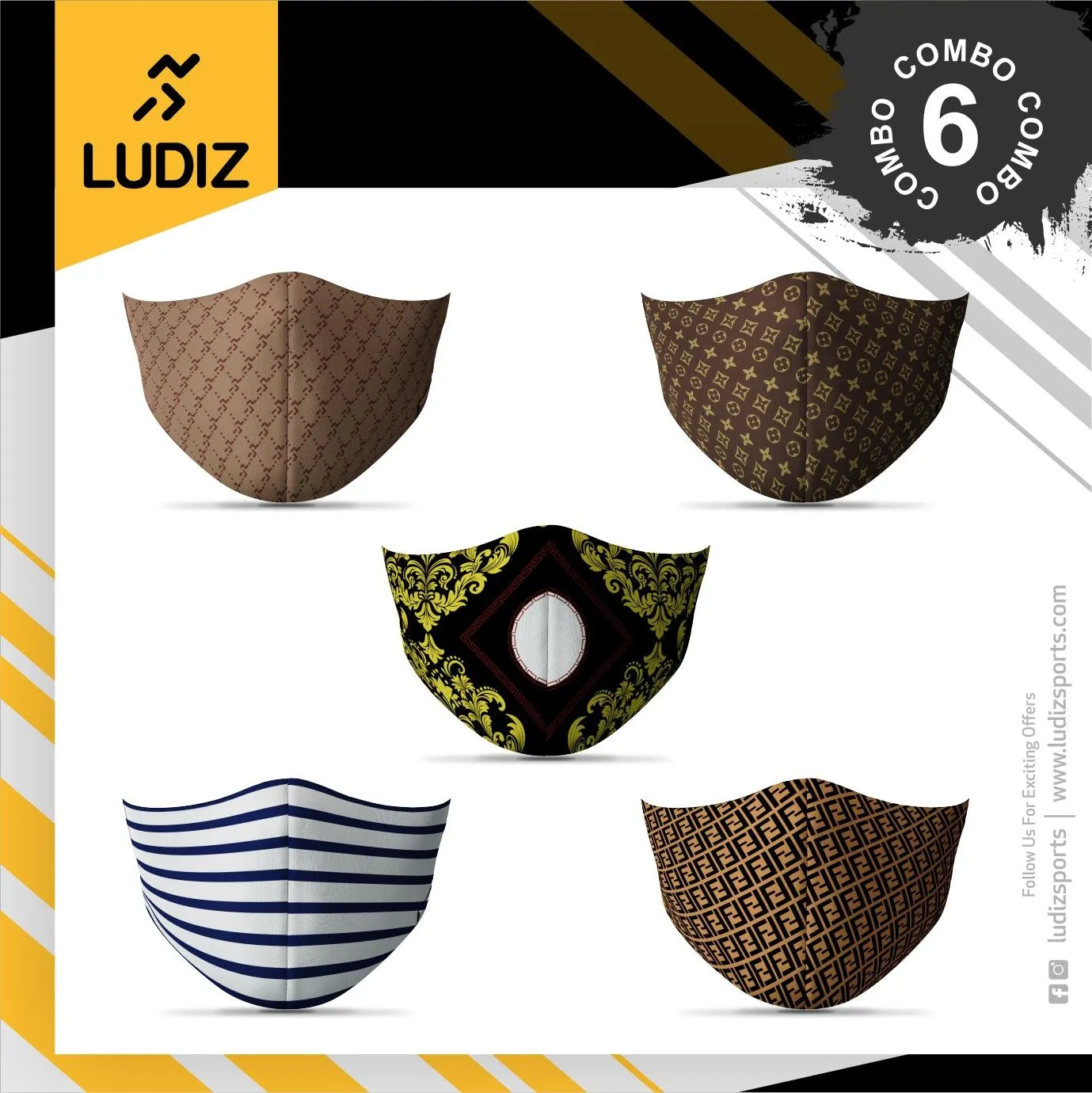 Ludiz Premium Designer Face Masks 5 in 1 Combo – Combo 6