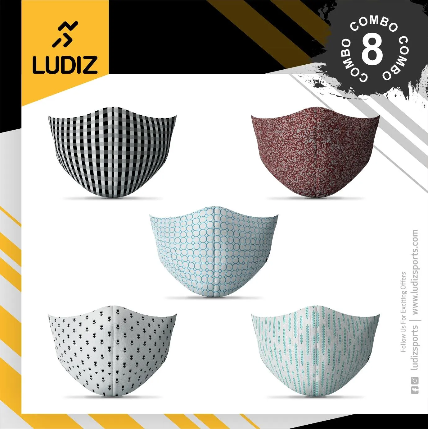 Ludiz Premium Designer Face Masks 5 in 1 Combo – Combo 8