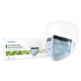 McKesson Procedure Mask with Eye Shield Pleated Earloops One Size Fits Most Blue, Box of 25