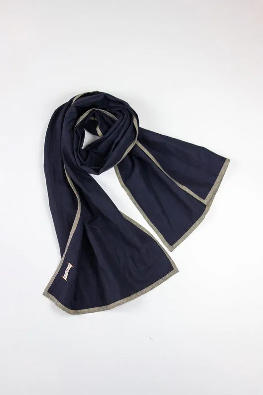 Navy with Ginger Trim High Five Linen Scarf