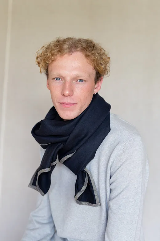 Navy with Ginger Trim High Five Linen Scarf