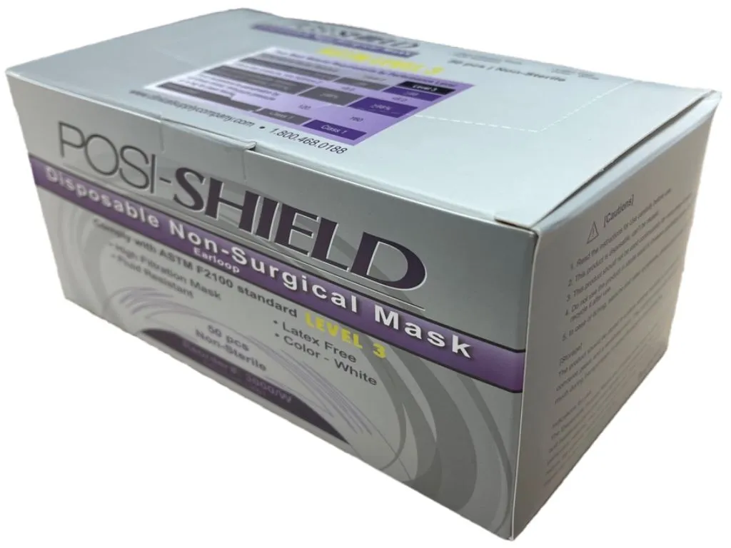 Posi-Shield Earloop Procedural Mask, White, Level 3, 50 masks per box