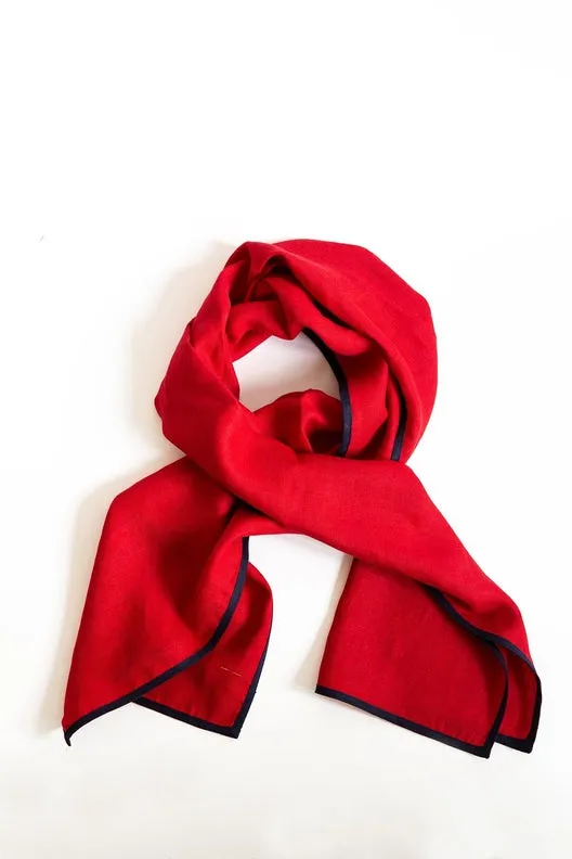 Red with Navy Trim High Five Linen Scarf