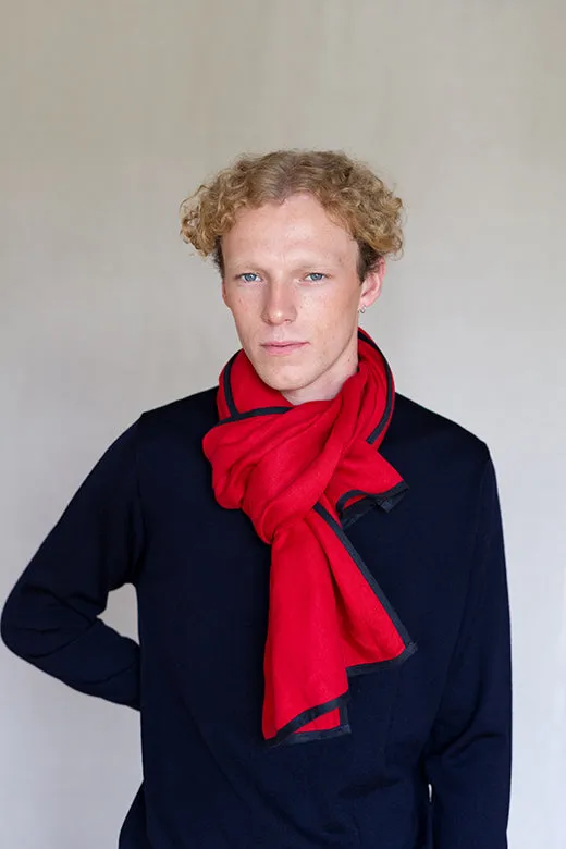 Red with Navy Trim High Five Linen Scarf