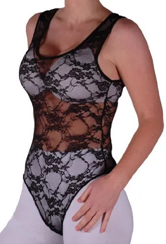 Scoop Neck Sleeveless Floral Lace Leotard