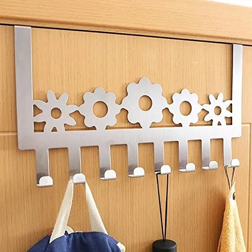 Stainless Steel Over Door Hooks Home Kitchen Cupboard Cabinet Towel Coat Hat Bag Clothes Hanger Holder Organizer Rack （8PCS）Suitable for the thickness door