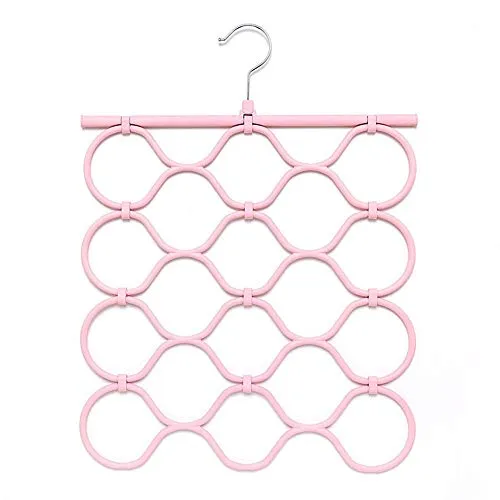 SYT Hangers Scarf Scarf Stand Creative Folding 18 Ring Scarf Stand tie Storage Rack,2 Pieces,Pink