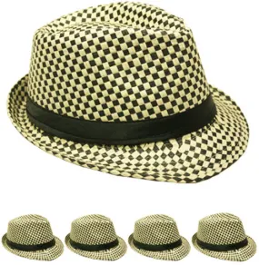 tan & black checkered fedora hat Case of 72