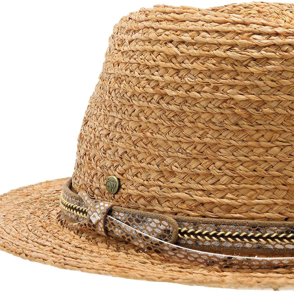 Walrus Hats Natural Raffia Straw Fedora Hat w/ Braided Band