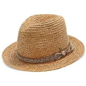 Walrus Hats Natural Raffia Straw Fedora Hat w/ Braided Band