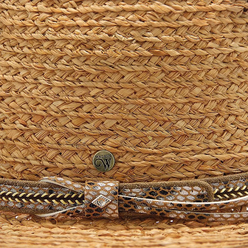 Walrus Hats Natural Raffia Straw Fedora Hat w/ Braided Band