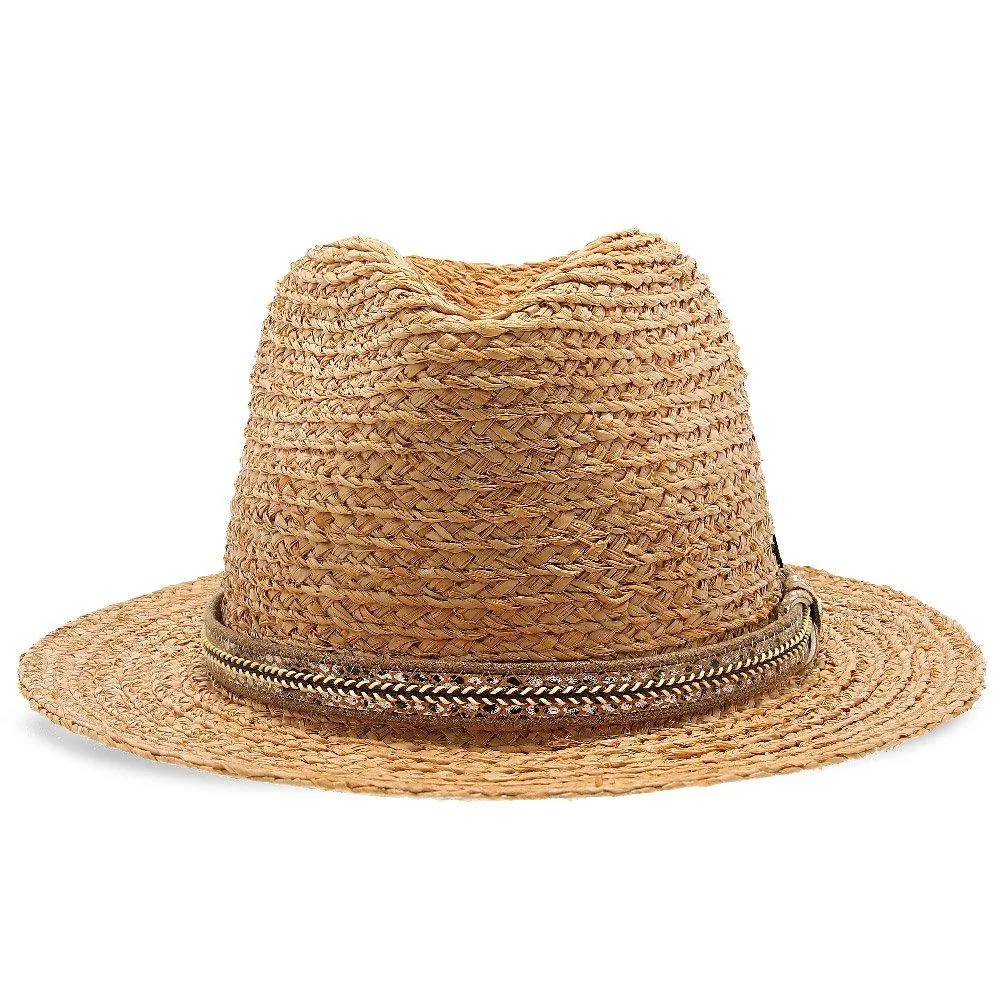 Walrus Hats Natural Raffia Straw Fedora Hat w/ Braided Band