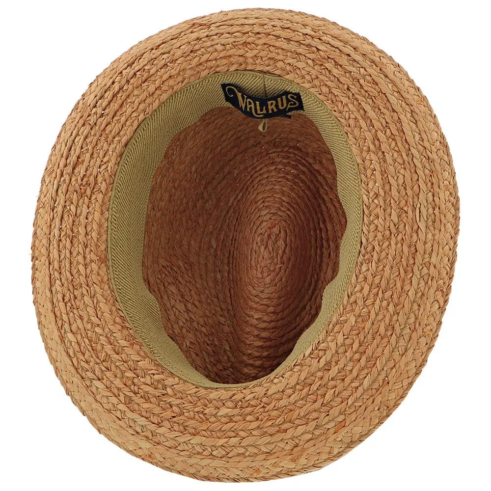 Walrus Hats Natural Raffia Straw Fedora Hat w/ Braided Band